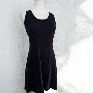 Vintage Elegant Black Sleeveless Little Black Dress knit shimmer formal fairy M